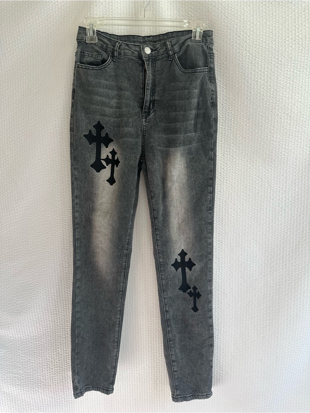 SHEIN Teen Cross Graphic Skinny Jeans Y2K Grunge Goth Stretch Girls 15Y